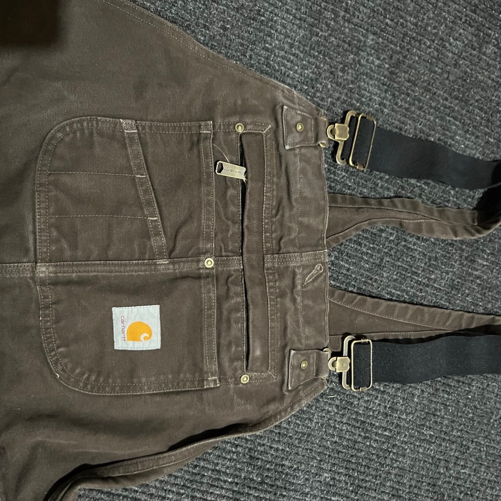Carhartt Bib Overalls Mens L Brown Loose Fit Insulated OR4031-M Duck Canvas Work - Picture 6 of 11